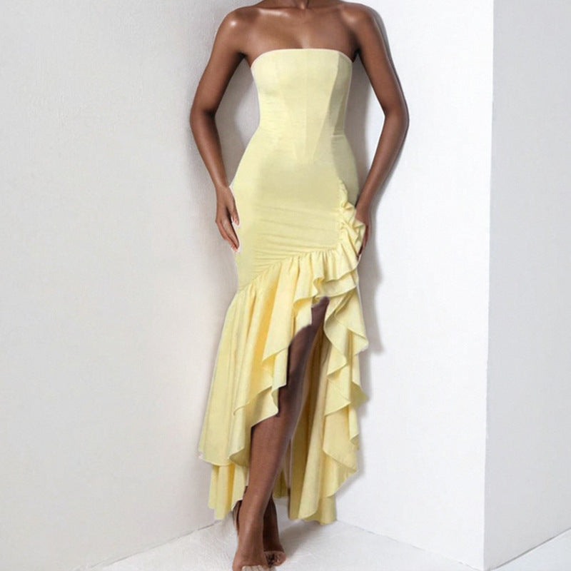 Elegant Strapless Slit Fashion Slim Fit Dress