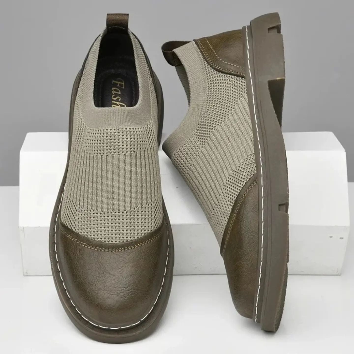 Men's genuine leather mesh elastic stitching martin boots