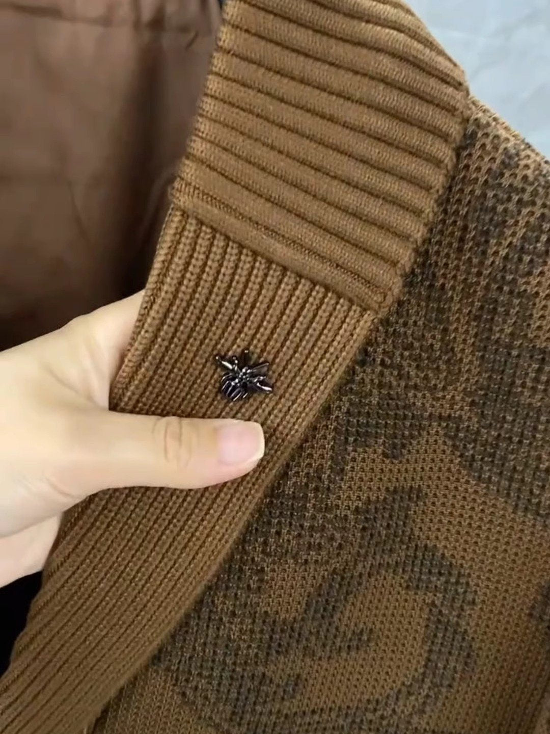 Men's elastic trendy pattern knitted cardigan