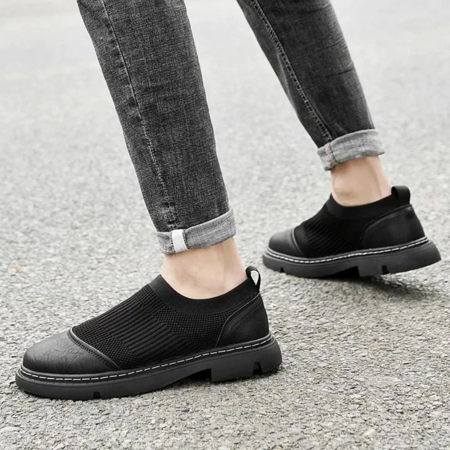 Men's genuine leather mesh elastic stitching martin boots
