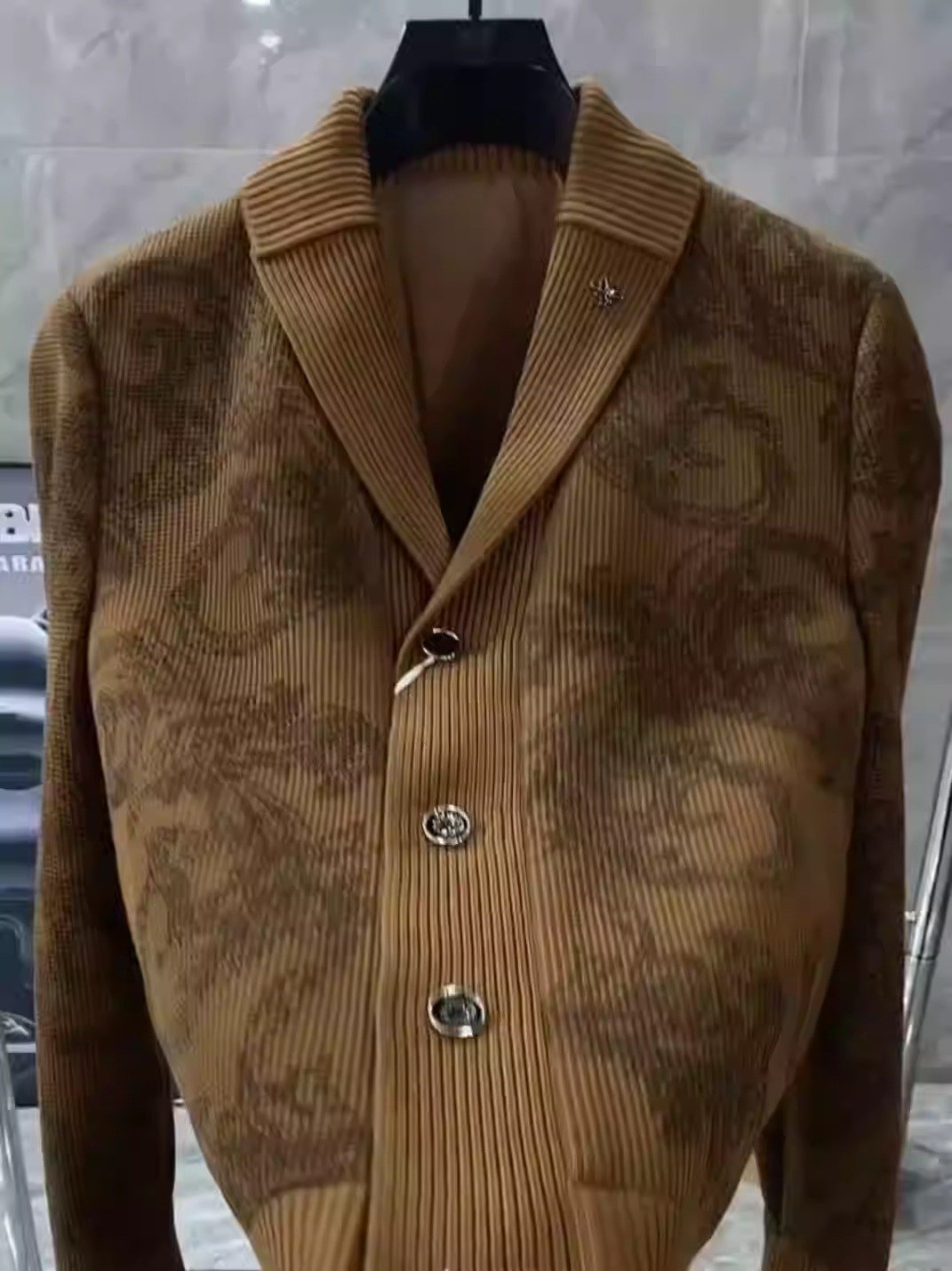Men's elastic trendy pattern knitted cardigan