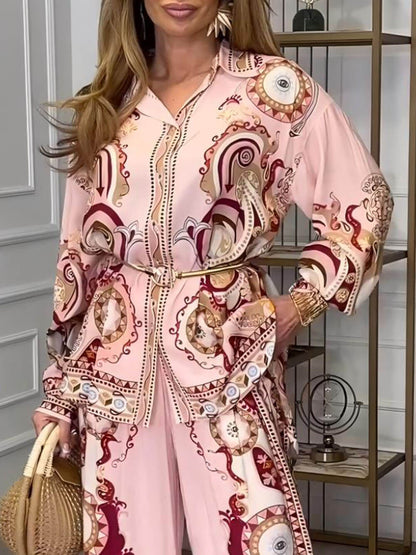 Pink Two-Piece Shirt Pants Suit