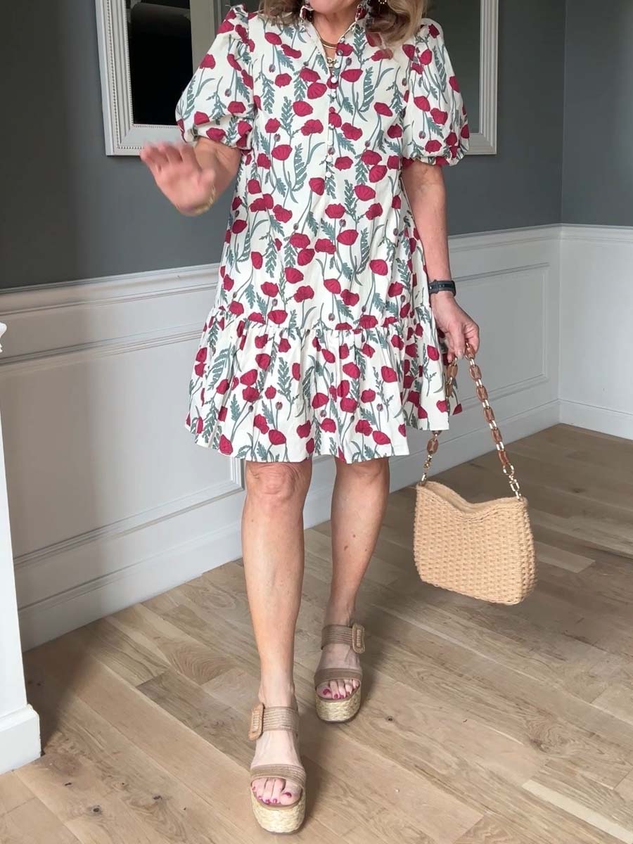 Floral Print Stand Ruffle Collar Mini Dress