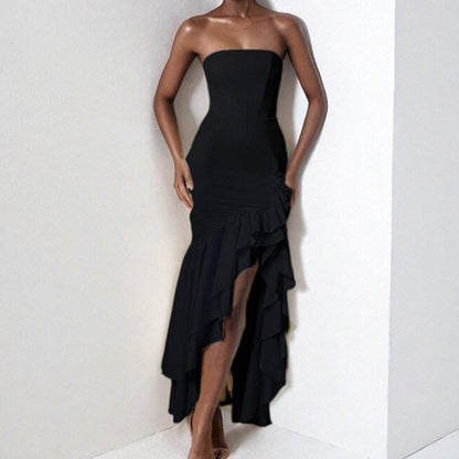 Elegant Strapless Slit Fashion Slim Fit Dress