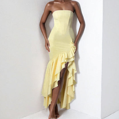 Elegant Strapless Slit Fashion Slim Fit Dress