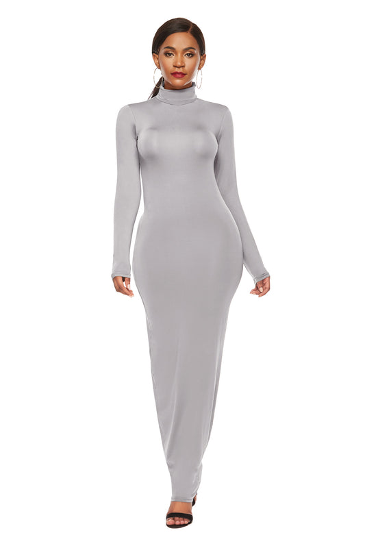 Long Sleeve Elastic Fit High Neck Dress