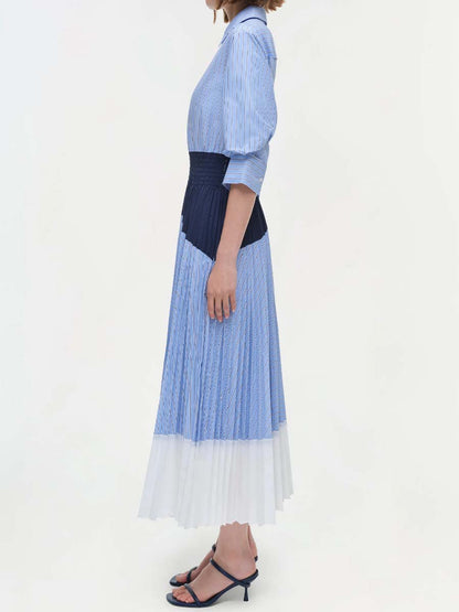 Striped Pleated Patchwork Dress