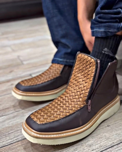 🔥Limited Time Offer 49% OFF🔥Men's New Woven Leather Zipper High-top Casual Shoes