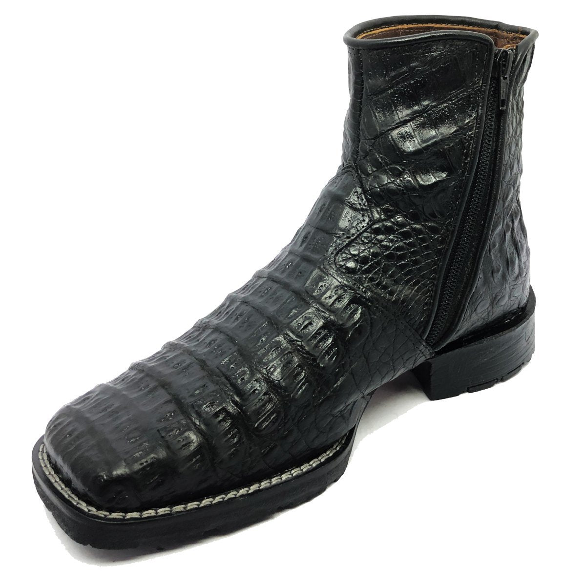 Black crocodile leather men's boots