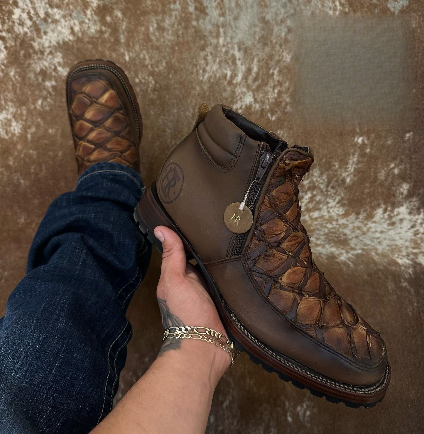 Western distressed brown ankle boots