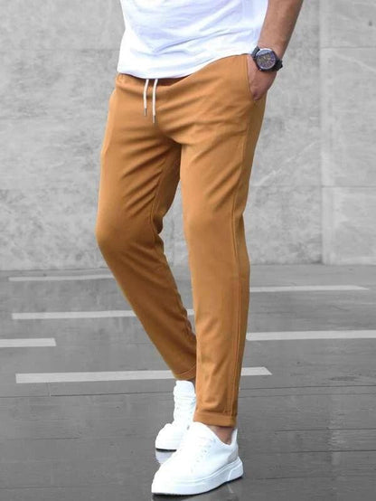 Men's Autumn and Winter Wool Elastic Slim Fit Trousers