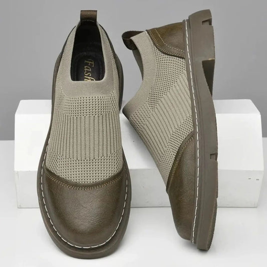 Men's genuine leather mesh elastic stitching martin boots