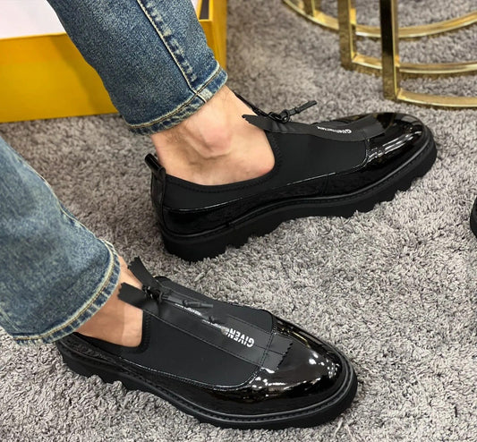 Men's elastic zipper leather shoes