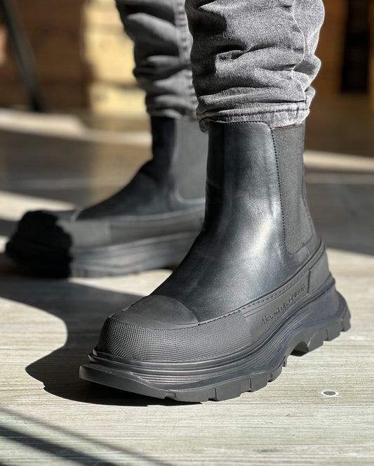 Men's waterproof thick-soled height-enhancing ankle boots