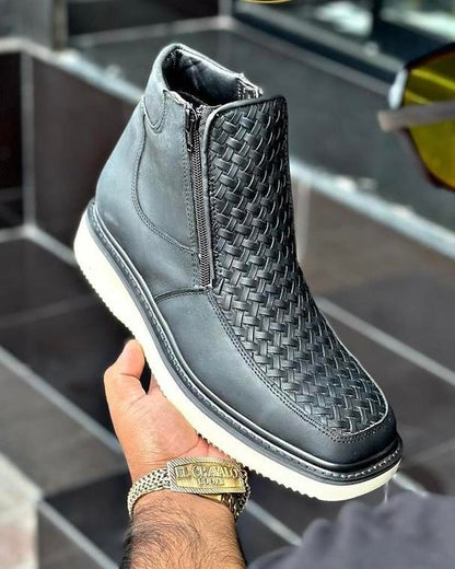 🔥Limited Time Offer 49% OFF🔥Men's New Woven Leather Zipper High-top Casual Shoes