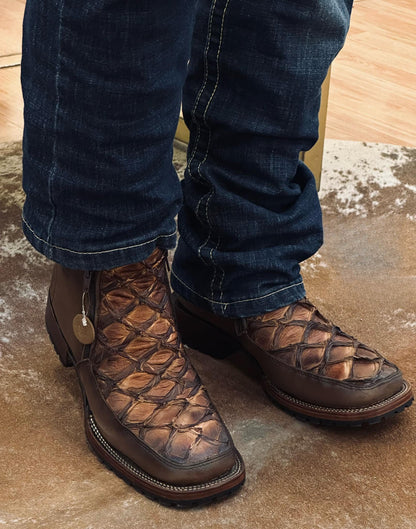 Western distressed brown ankle boots