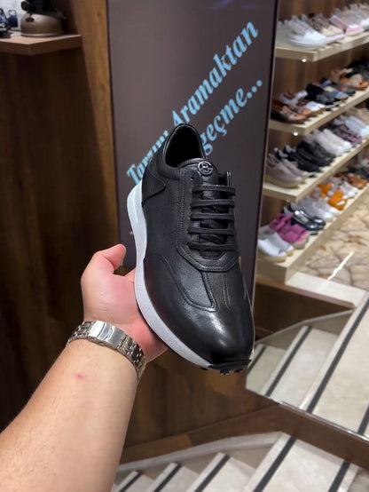 ✅High -quality Dedication✅Men's Classic Black Soft Leather Sneakers