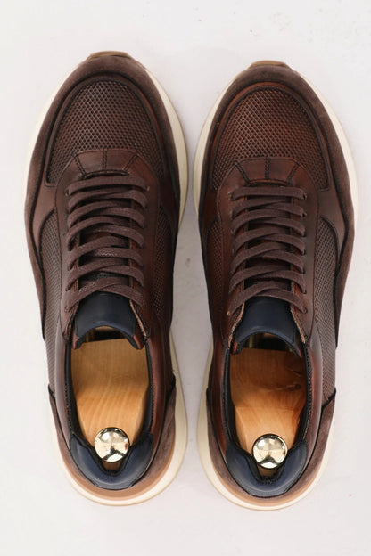 Genuine Leather Handmade Breathable Mesh Sneakers