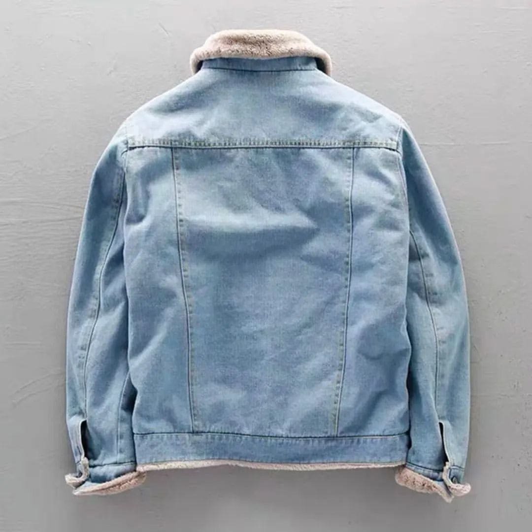 Autumn And Winter Fleece-lined Thickened Lapel Washed Denim Jacket