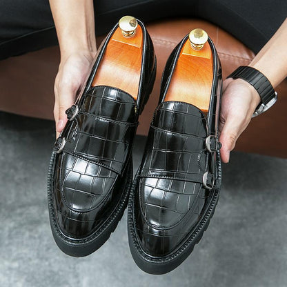 New Double Pin Buckle Patent Leather Loafers