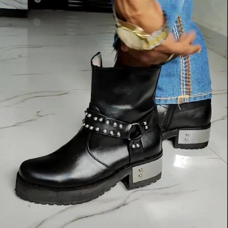 Retro Men's Boots Studded High Heel Western Boots