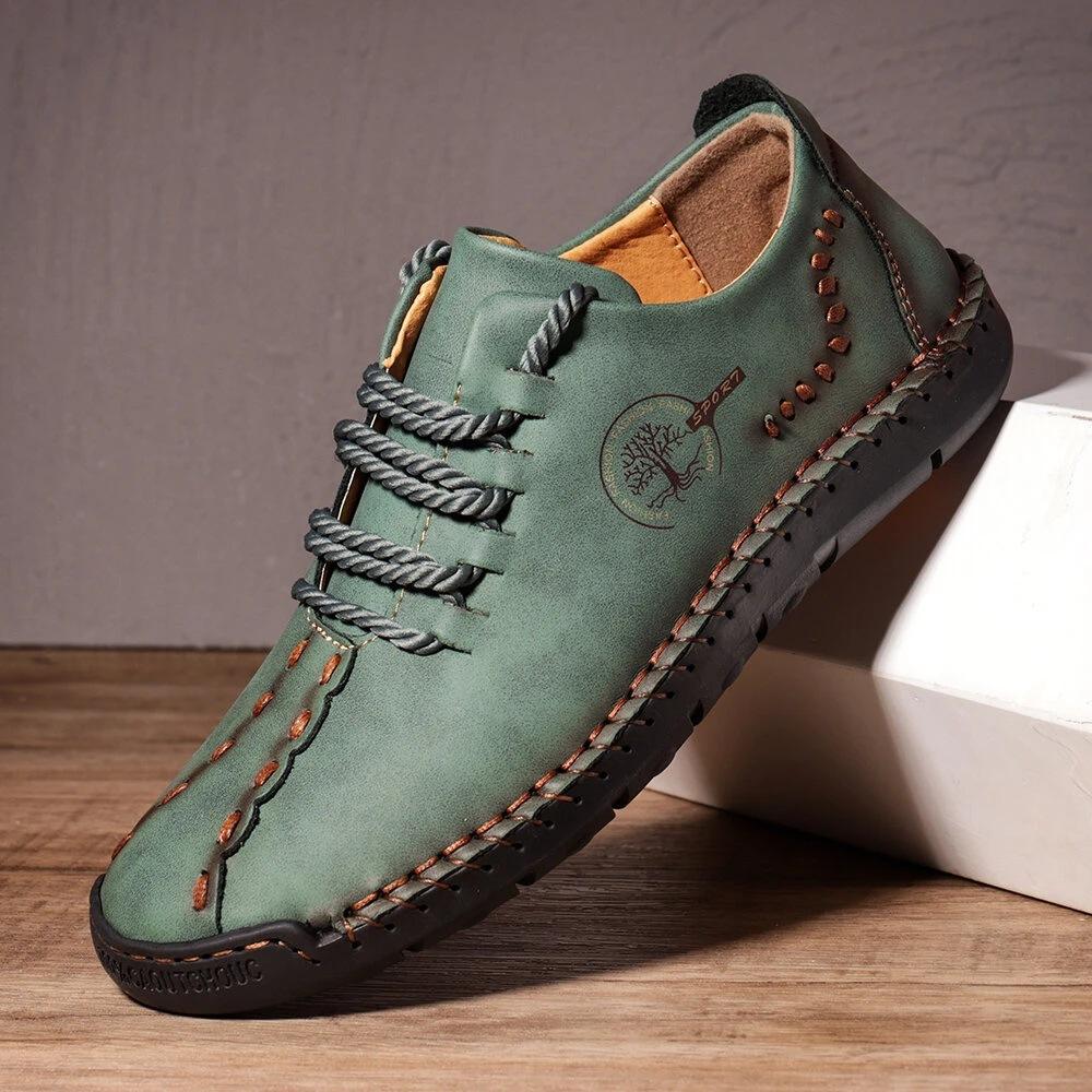 Hand-stitched lace-up leather shoes