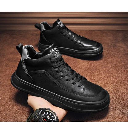 Men's Thick-soled Genuine Leather Mid-top Casual Shoes