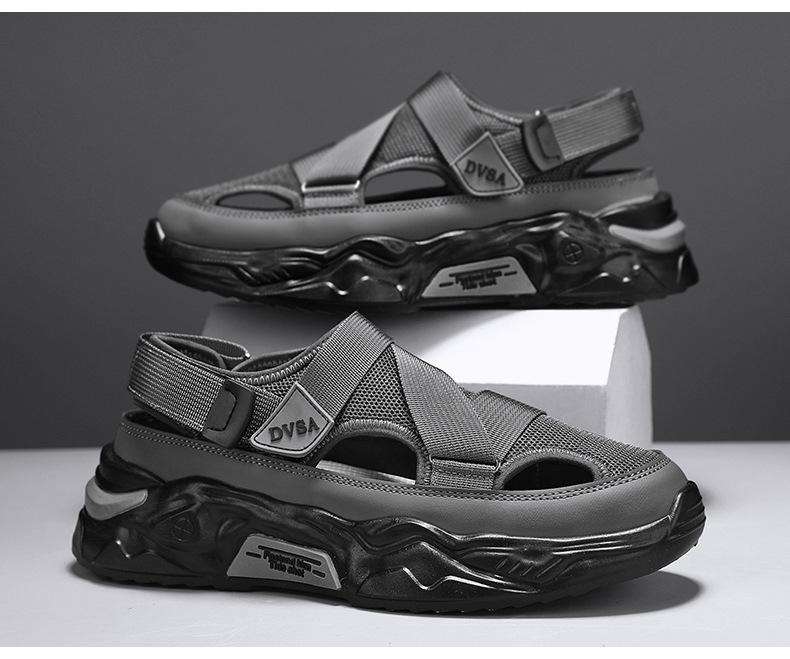 2024 New Summer Outer Wear Mesh Non-slip Breathable Baotou Men's Beach Sandals