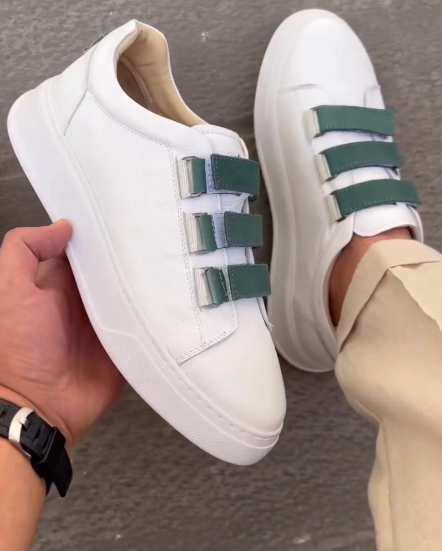 Green Velcro White Sneaker