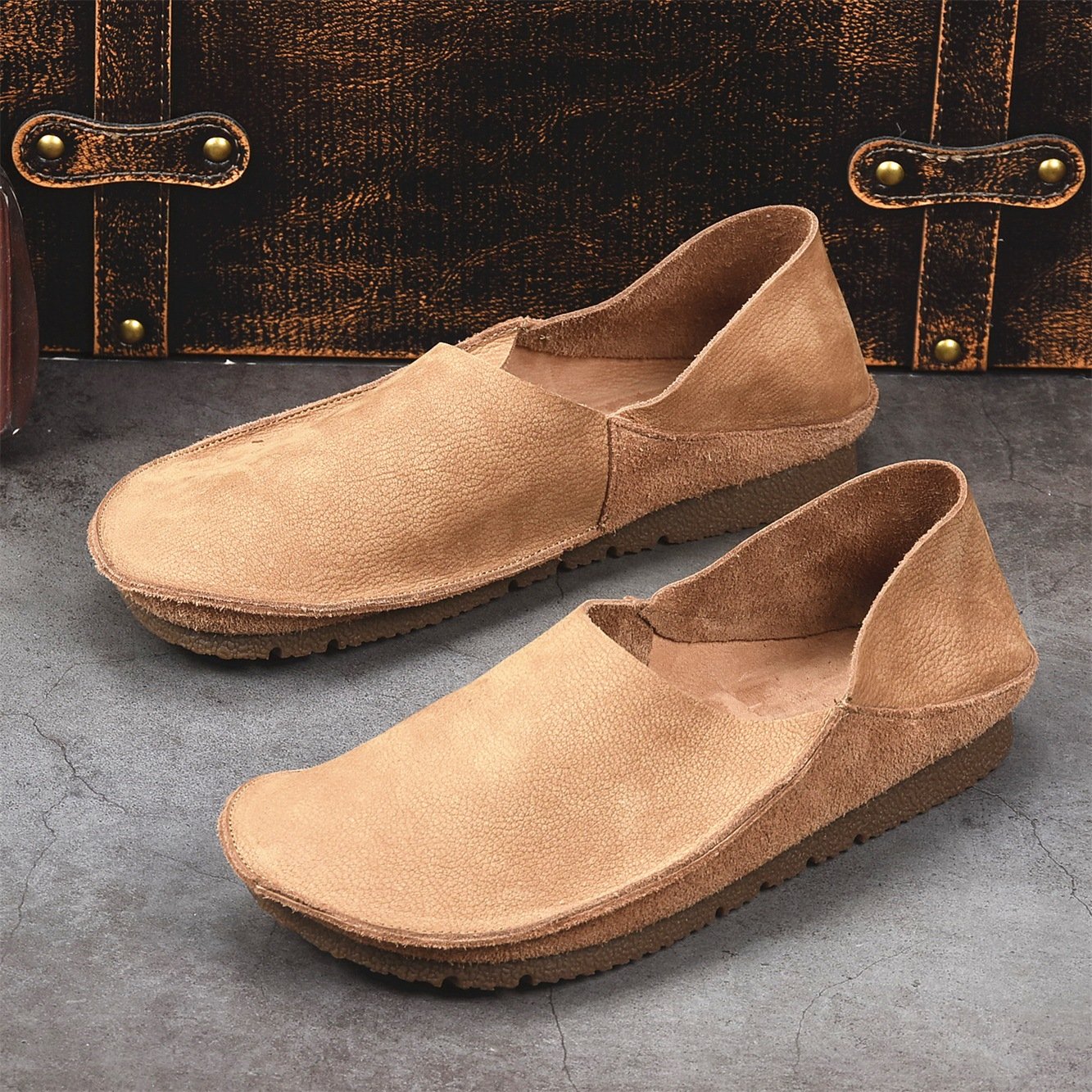 ✅High -quality Dedication✅Men's New Breathable Suede Leather Slip-on Soft Sole Driving Casual Shoes