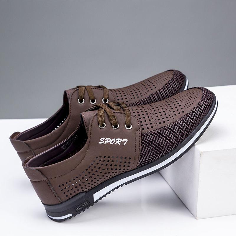 Soft-sided openwork casual leather shoes