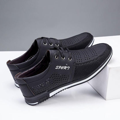 Soft-sided openwork casual leather shoes