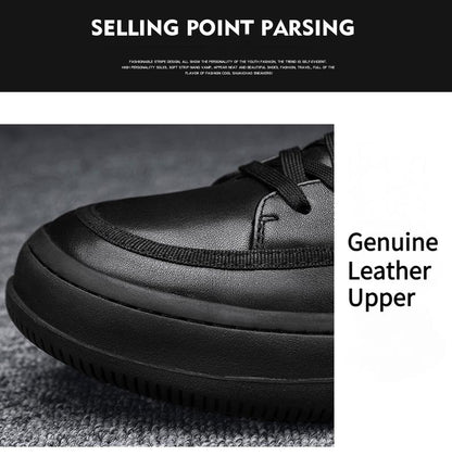 Men's Thick-soled Genuine Leather Mid-top Casual Shoes