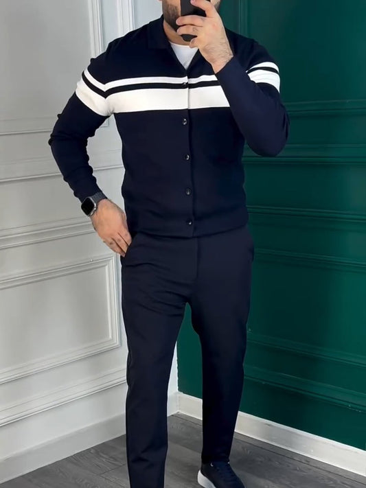 Men's Striped Button Stretch Sweater