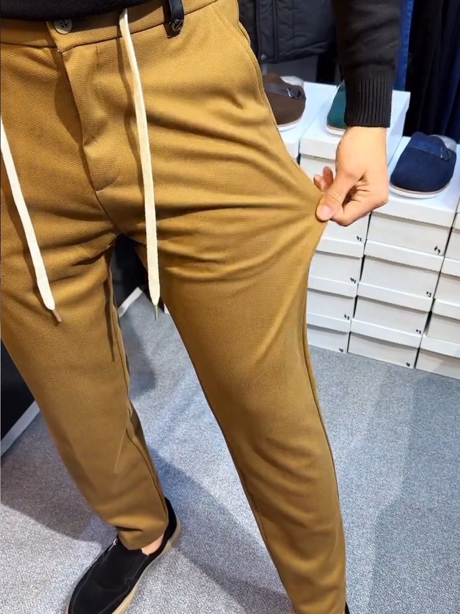 Men's Autumn and Winter Wool Elastic Slim Fit Trousers