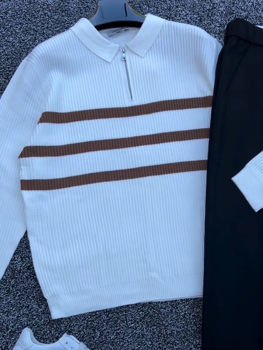 Men's Zipper Striped Fall Top