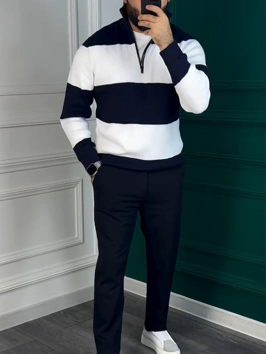 Men's striped stand collar sweater