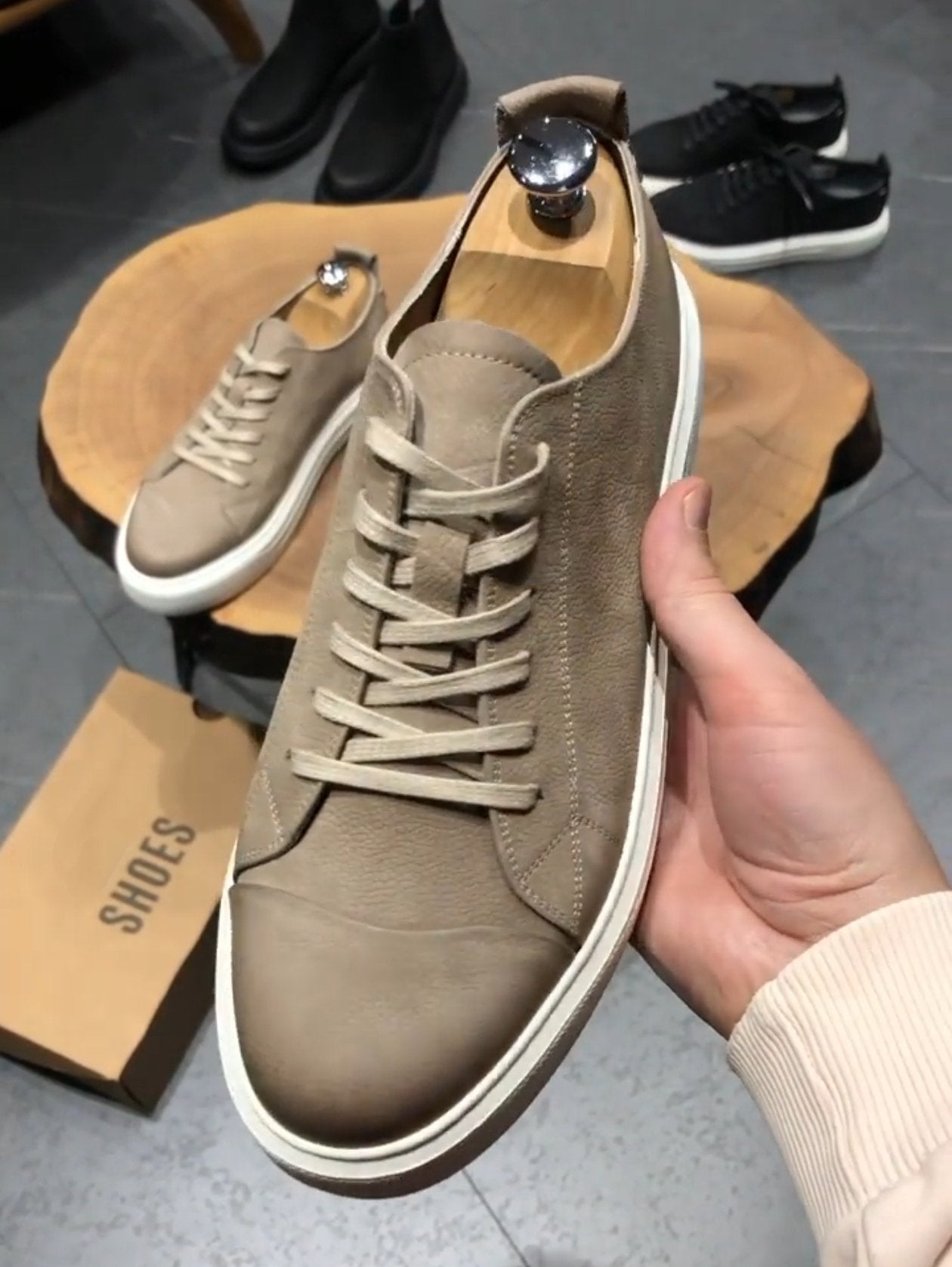 ✅High -quality Dedication✅Classic Men's Khaki Handmade Leather Casual Shoes